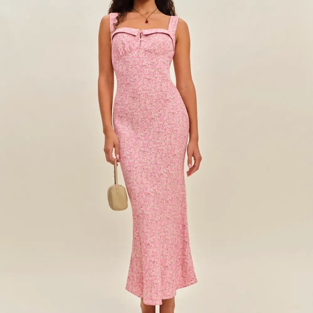 Reformation Pink Floral Midi Dress